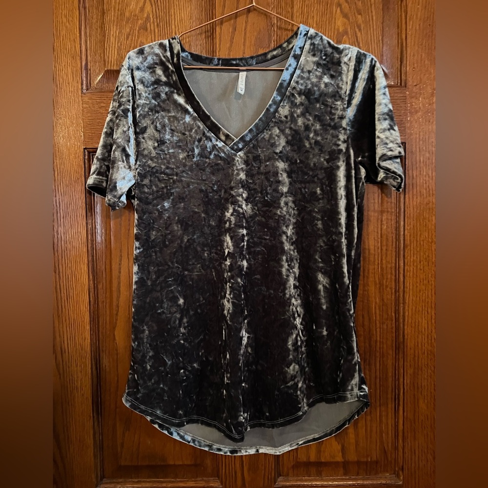 Z Supply Crushed Velvet V-Neck Tee in Charcoal Gray